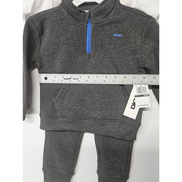 DKNY  24M, Set Of 3, Grey Pull Over Jacket/Grey Pants/ Crew Neck Logo T Shirt - Picture 7 of 8
